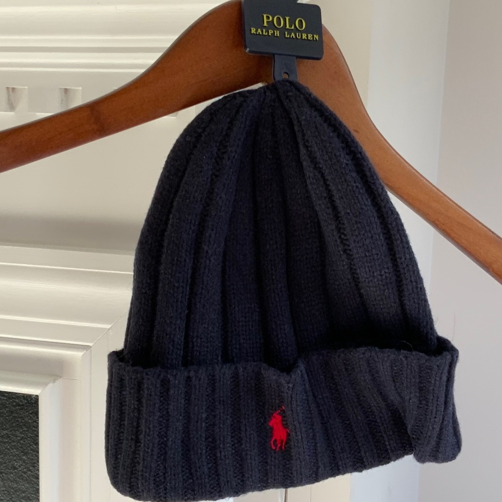 Polo Ralph Lauren Pony Men's Wool in Navy Blue Knit Hat Cuffed Beanie OS NWT